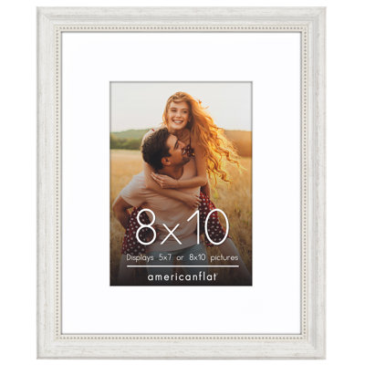  Vintage Frames - 8x10 Picture Frame with Beaded Accents - Use as 5x7 Frame or Display 8x10 Photos Without Mat - White