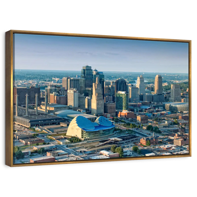Centre-ville de Kansas City, 25 po x 17 po, Cadre flottant doré