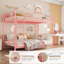 Lit superposé simple en métal rose avec échelle, structure robuste de 400 lb, barrières de sécurité complètes et support à lattes, lit pour enfant peu encombrant-2009153241