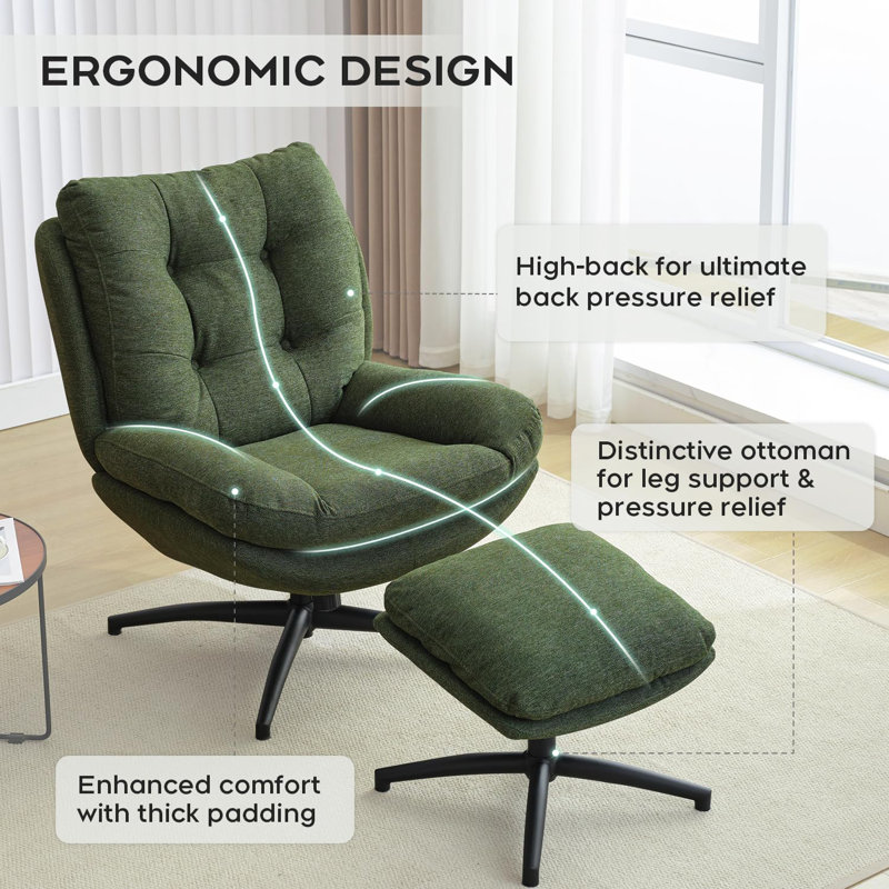 Jakirrah Upholstered Swivel Accent Chair with Ottoman, Green Chenille
