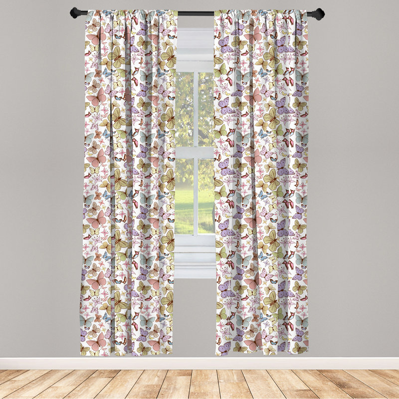 Butterfly Semi-Sheer Rod Pocket Curtain Panels, 28" x 63"