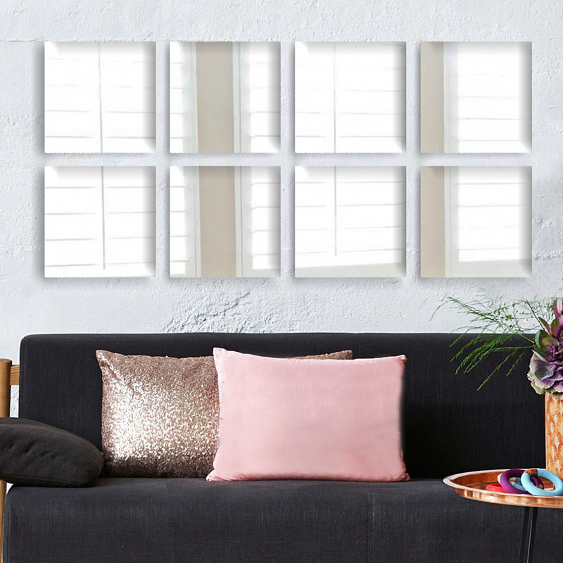 Ensemble de miroir élégant (8 pièces), argent, 7,9 po x 7,9 po | 100% verre, sans cadre, épaisseur: 0,16 po | Parfait pour la décoration intérieure, l'esthétique moderne et le placement polyvalent, rehausse l'ambiance de n'importe quelle pièce