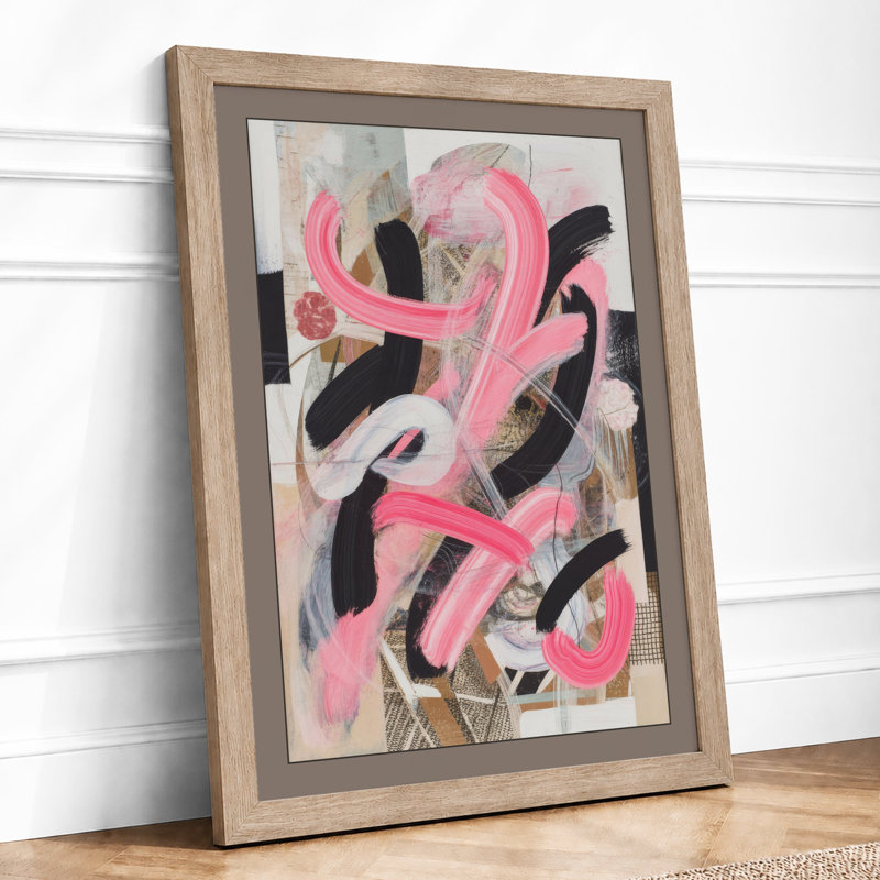 Abstract Pink Gestures Eclectic - Framed Print, A1 - 84.1 x 59.4 cm, Oak