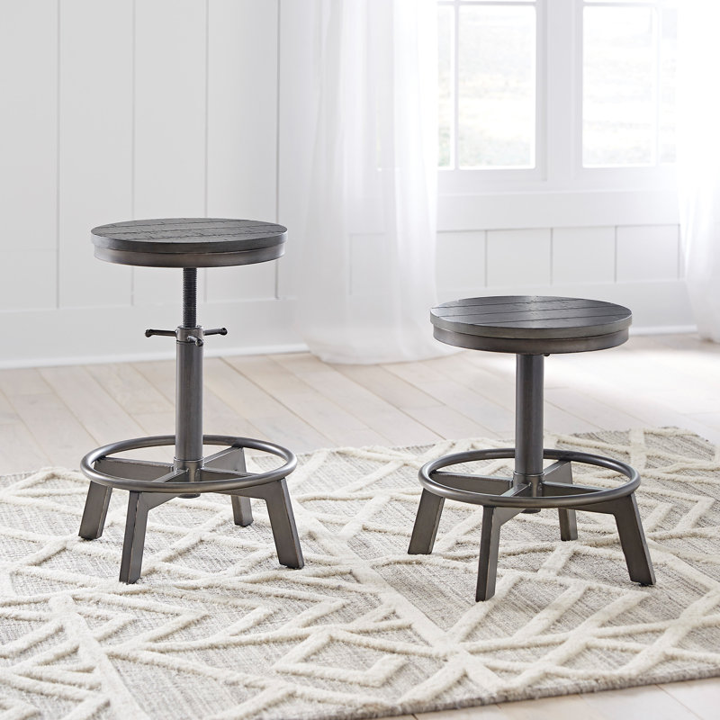Kaloni Swivel Adjustable Height Counter Stool with Metal Frame, Black, White