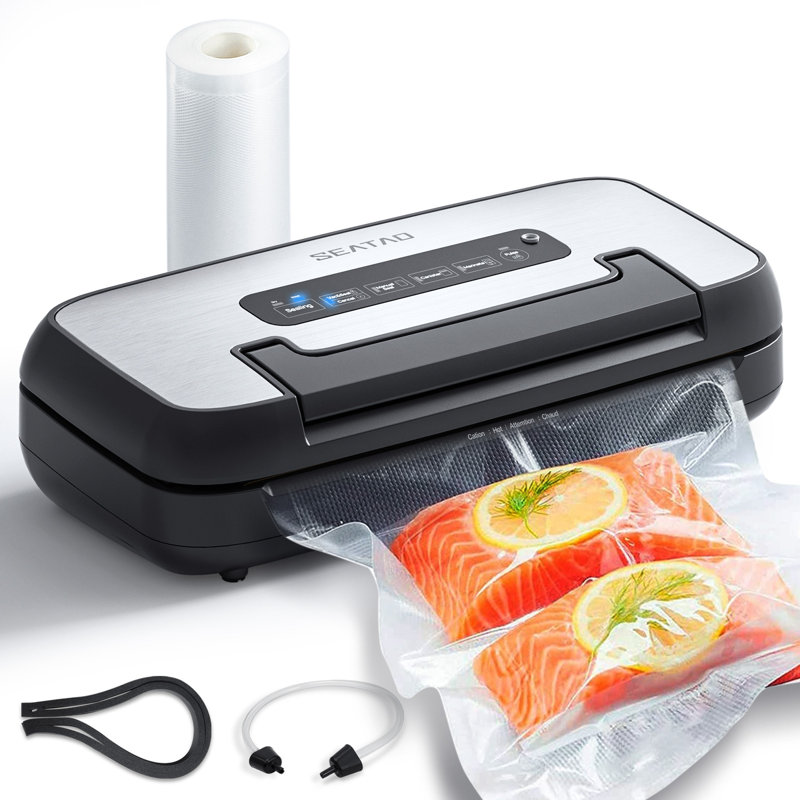 Machine à emballer sous vide, machine à emballer sous vide alimentaire de 80 kpa / sean de maintien, mode verrouillé par poignée, plateau d'égouttement amovible, porte-coupe intégré et rangement pour sacs