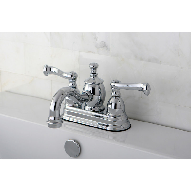 Kingston Brass Royale Two-Handle 3-Hole Deck Mount 4" Centerset Bathroom Faucet with Brass Pop-Up, Polished Chrome