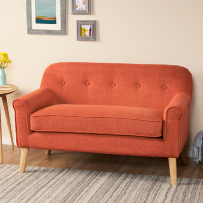 «All In One» en orange, avec un capitonnage à boutons, un revêtement en tissu, des pieds en bouleau d'apparence brune, un assemblage facile pour un vestibule charmant et moderne, matériau, pieds, P 29,09 po x