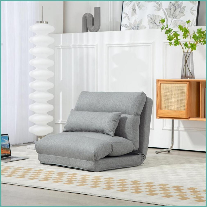 HOMCOM Convertible Lazy Sofa Bed, 6-Position Folding Floor Chair with Pillow for Gaming/Reading | Polyester | 27.6" Seat Width