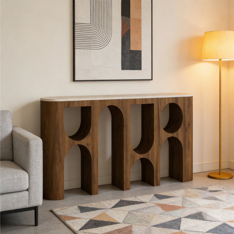 Console en bois massif de style américain., H 31,5 po x l 55 po x P 11,8 po