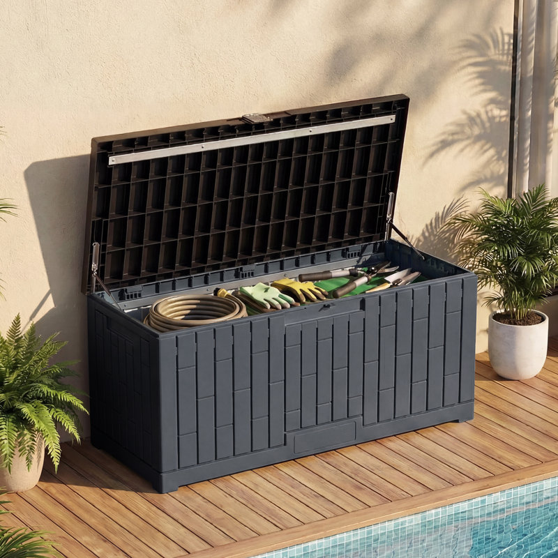Grande boîte de rangement 120 gallons Balconera, noir et gris, Noir/gris, 120 gallons