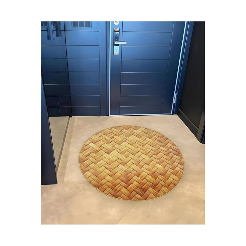 Woven Base Modern Decorative Carpet With Wicker Braid Look, Round 4'