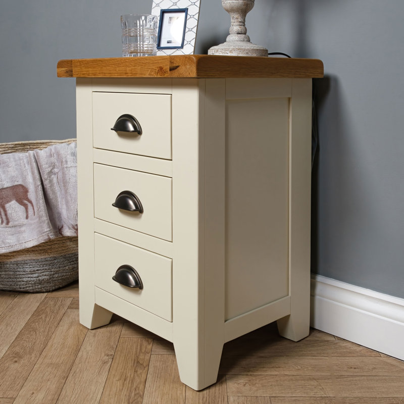 Parlier Solid Wood Bedside Table, Cream/Brown