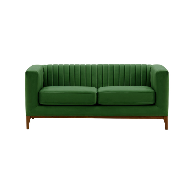 Buie Velvet Sofa, Dark Green, Dark Oak
