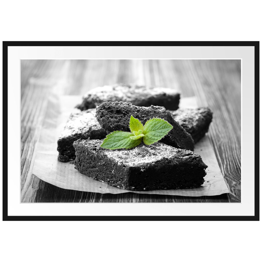 Gerahmtes Poster Köstlicher Brownie mit Minze