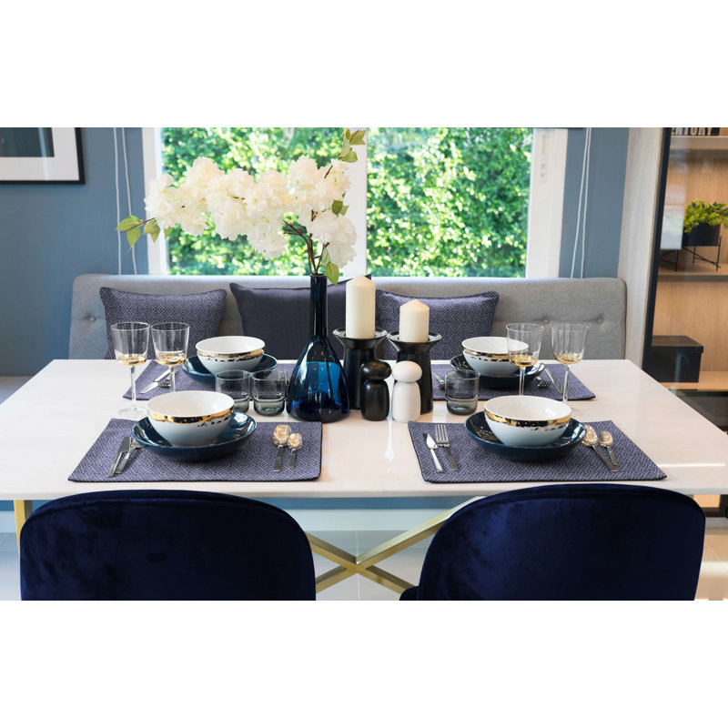 Salguero Cotton Geometric Rectangle Placemat, Dark blue