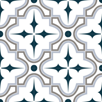 Casablanca Encaustic‑Look Patterned Porcelain Floor & Wall Tile, 8" x 8"