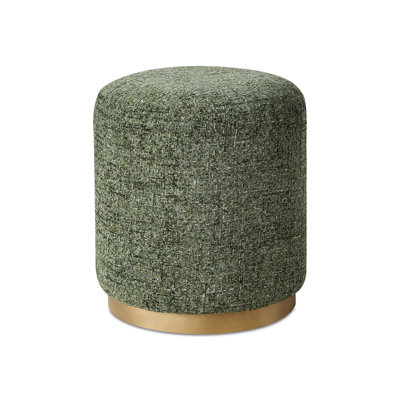 Jety Accent Ottoman, 17 Inch Forest Green Chenille, Brass Iron Base