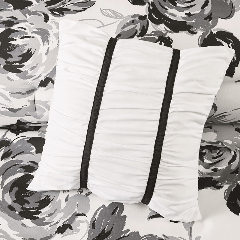 Édredon simple / simple TG - Motif floral noir et blanc, oreillers lavables, microfibre douce