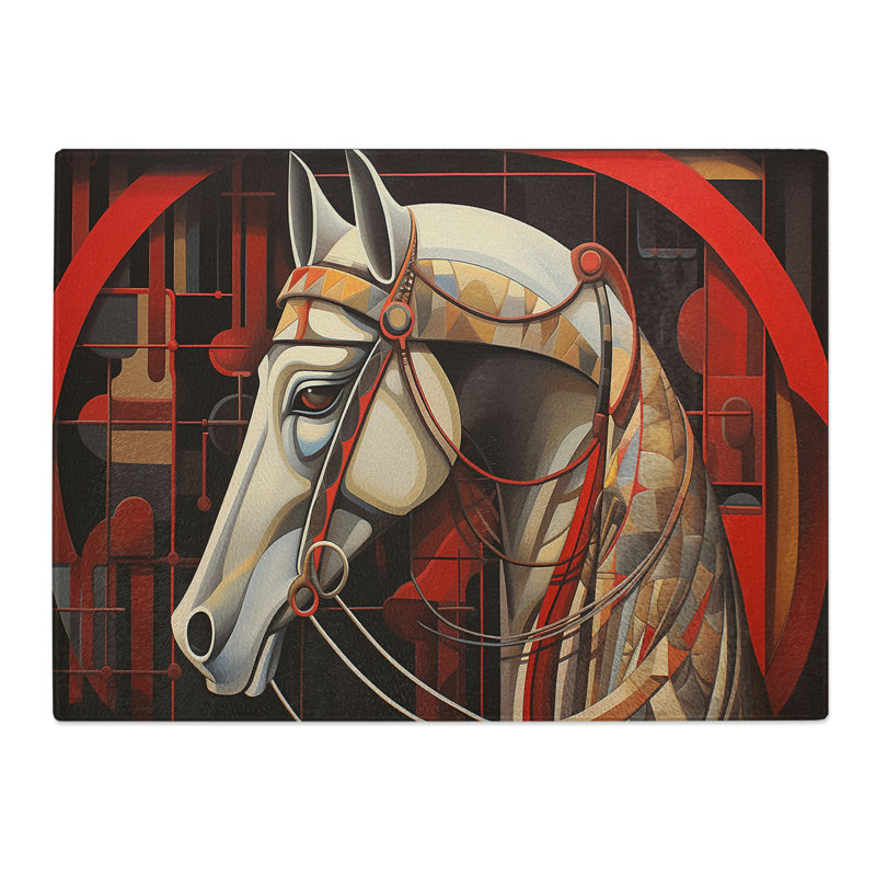 Horse Art Deco No.2  Glass Chopping Board
