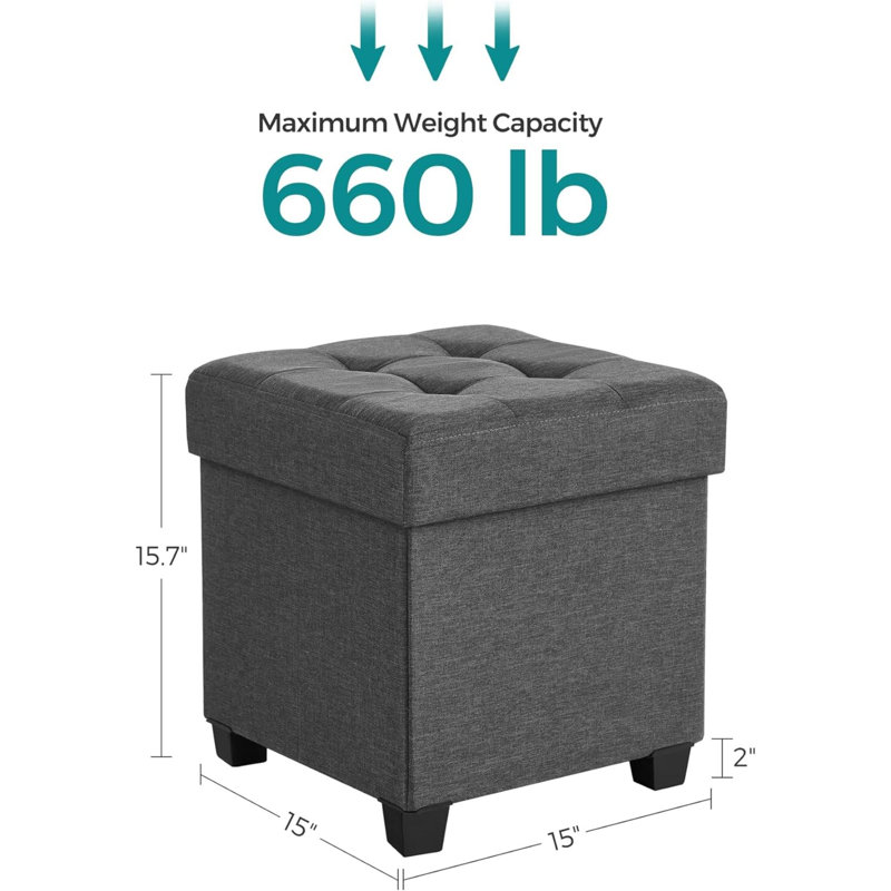 Rajane Upholstered Ottoman, Dark Gray Fabric