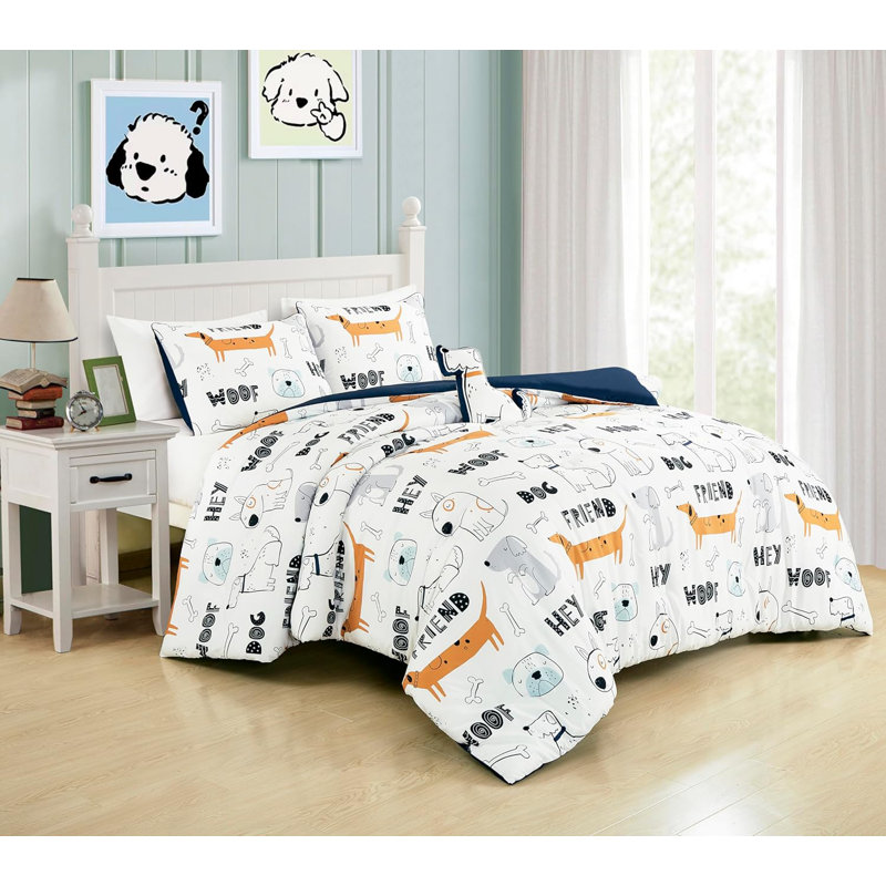 Twin Brown Microfiber Cartoon Dogs Kids Bedding Set