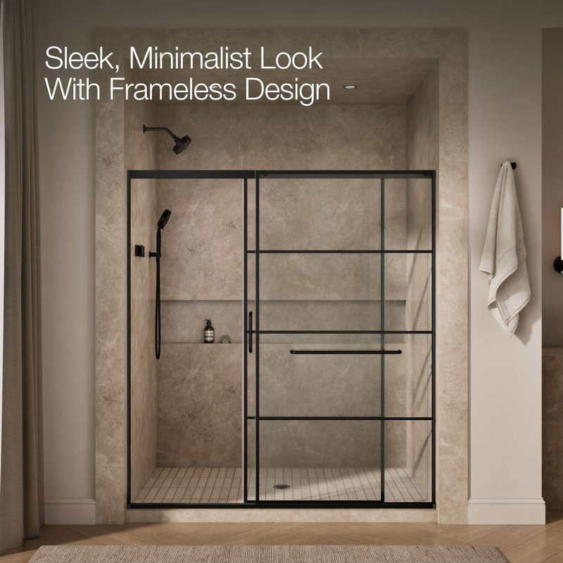 Sliding Shower Door, 75-1/2-In H X 68-1/4 - 71-5/8-In W, Crystal Clear w/Rectangular Grid
