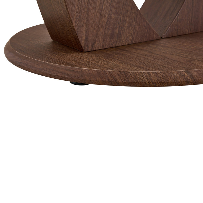 Table de salle à manger ronde moderne 2 en 1 en verre, table de cuisine sur pied central de 99 cm avec base en bois incurvée réglable, table de salle à manger peu encombrante pour 4 personnes, plateau en verre trempé et finition noyer de style milieu du siècle