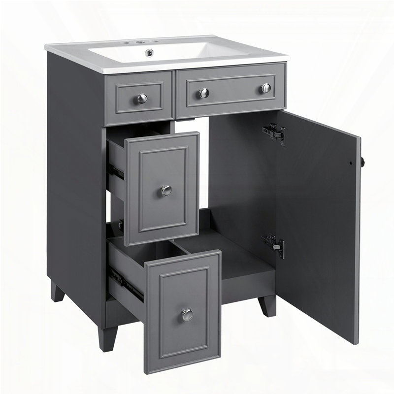 Meuble-lavabo 24 po avec lavabo en céramique, Gris, Argent