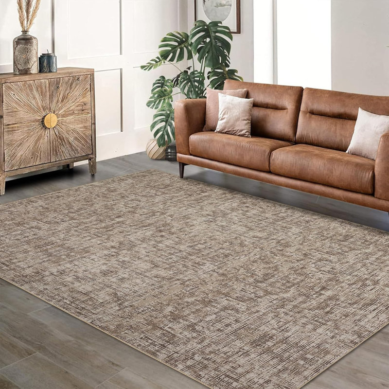 Washable Kitchen Modern Abstract Runner Rug for Hallway Beige Contemporary Solid Rug Non-Slip Foldable Aesthetic Accent Floor Carpet for Bedroom