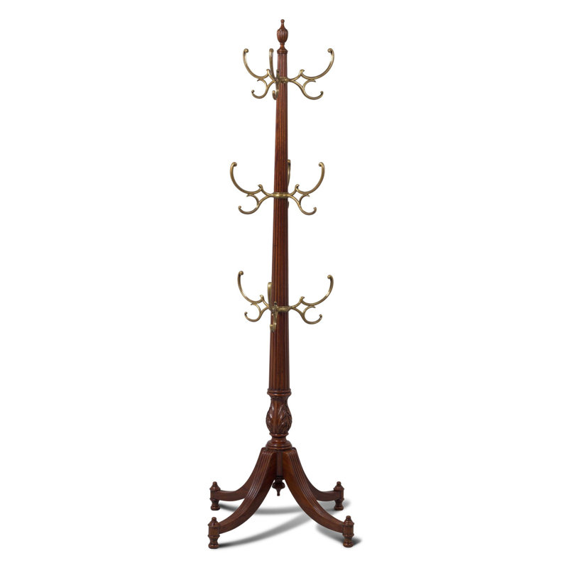 Elegant Mahogany and Brass Tiered Coat Stand with Hooks