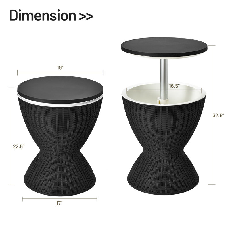 Kaeto Outdoor Plastic Bar Table with Extendable Tabletop, Black