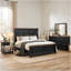 Ensemble de chambre avec grand lit 4 pièces Ginie, table de chevet USB, miroir, bois brun noir