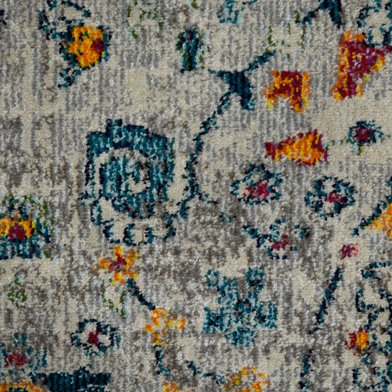 Ivory and Orange Floral Synthetic Rectangular Area Rug