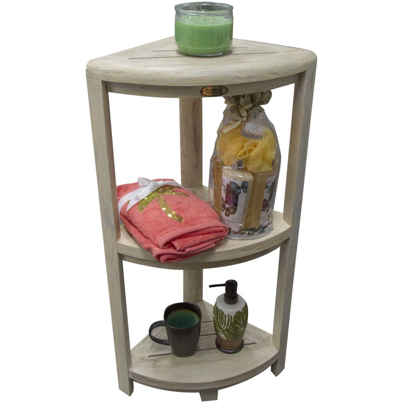 32"H Teak Corner Shower Bench, White