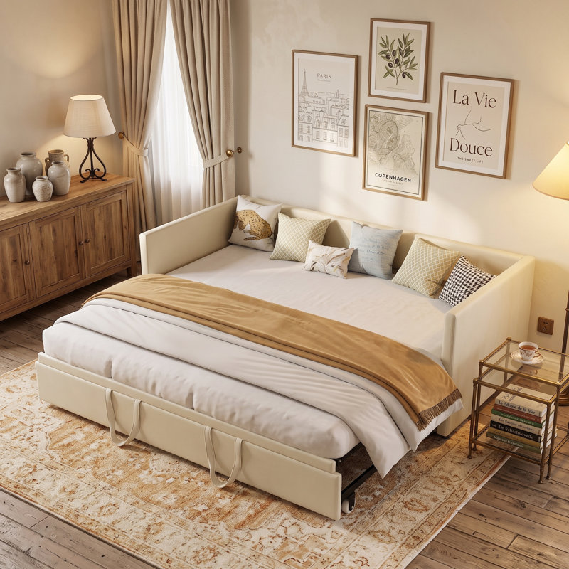 Daybed with Trundle Bed, Beige
