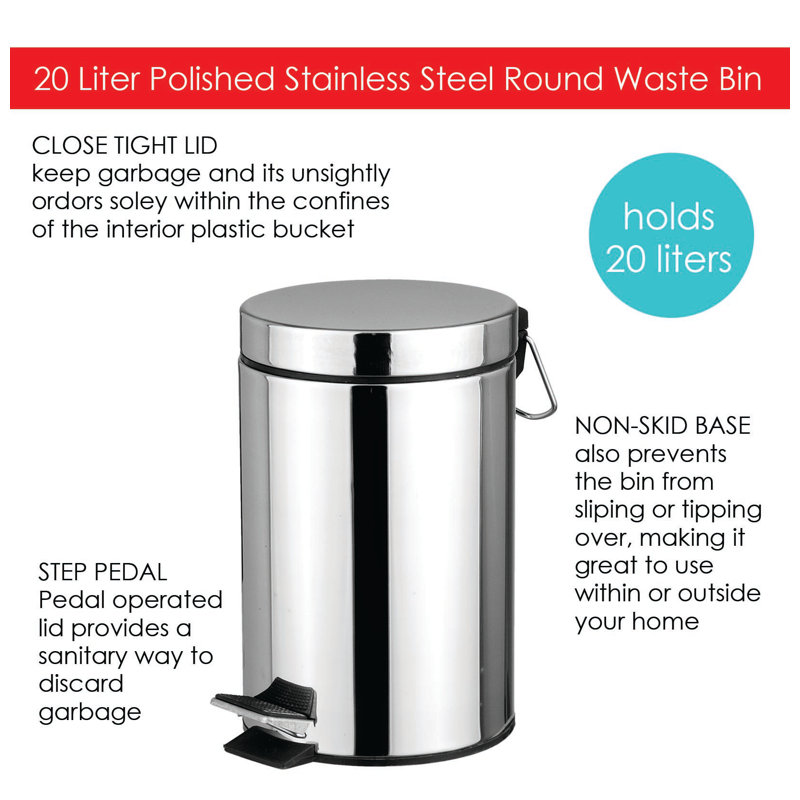 Steel Step On Trash Can - 5.28 Gallons