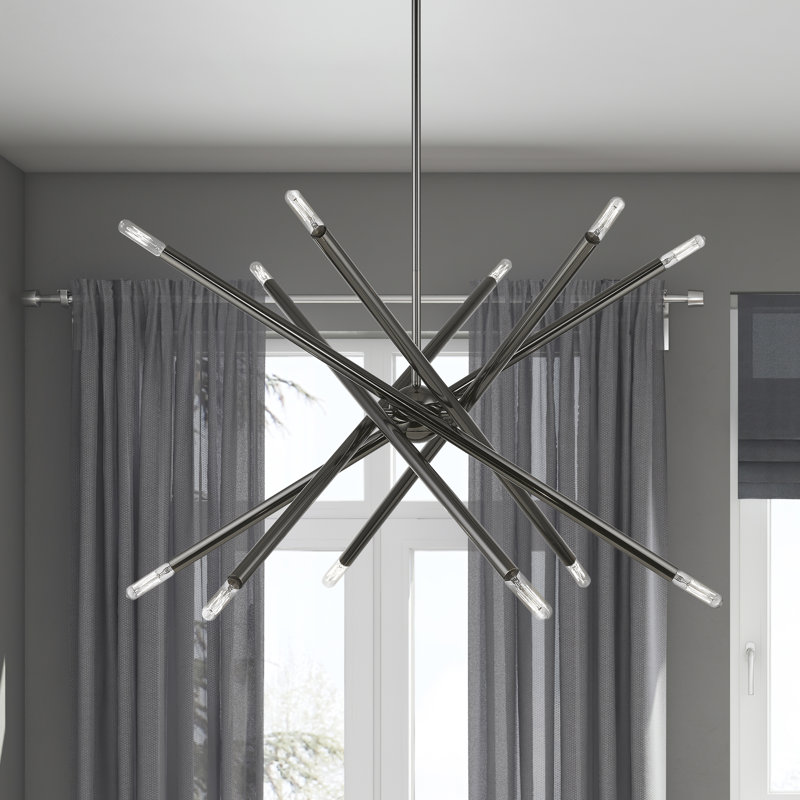 Poco 12 - Light Dimmable Sputnik Modern Linear Chandelier, Black Chrome, 12