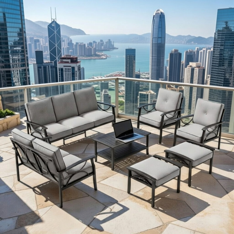 8-Piece Metal Patio Furniture Set, Light Gray