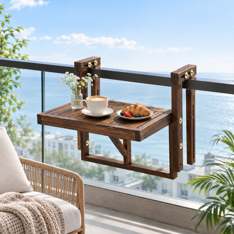 Table suspendue pliable en bois de sapin de 56 cm pour balcon