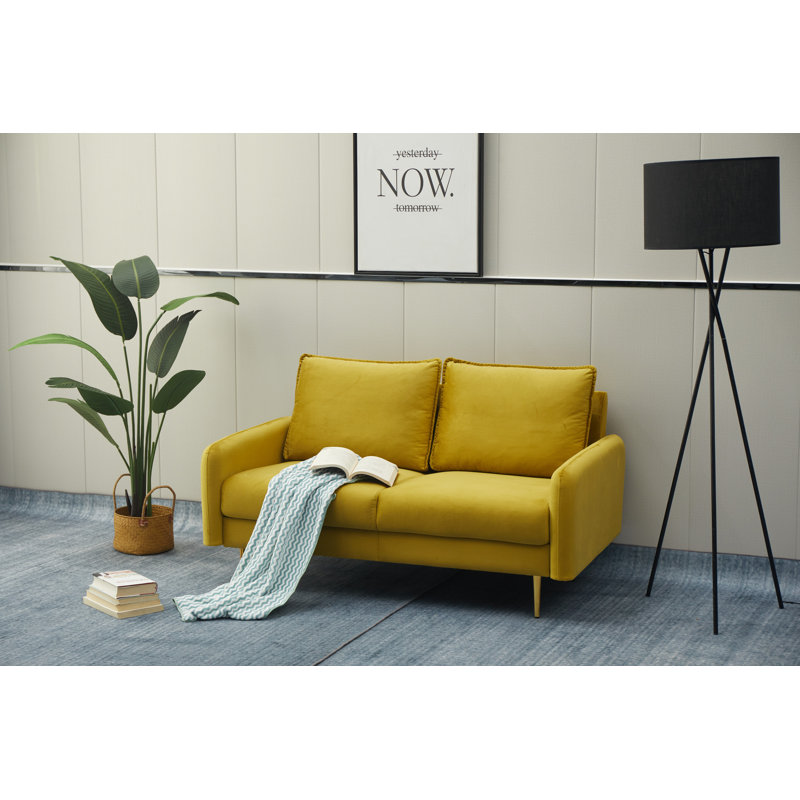 Emteas 57.3'' Velvet Loveseat, Goldenrod Velvet, 34" H x 57.3" W x 32" D