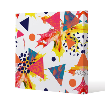 Maple Leaves & Geometric Patterns Slim Style Canvas Print , 15mm Slim Real wood.