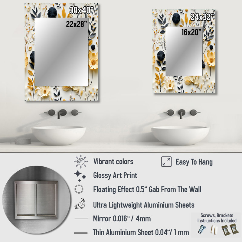 Motif de fougère nomade urbaine Pender beige - miroir mural floral, 40 po x 30 po