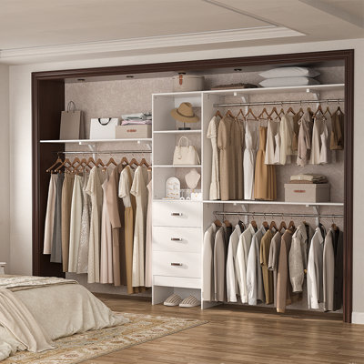 Quion 20.2 - 120 '' W  Closet System with Wooden Drawers and Hanging Rods(cut To Fit)