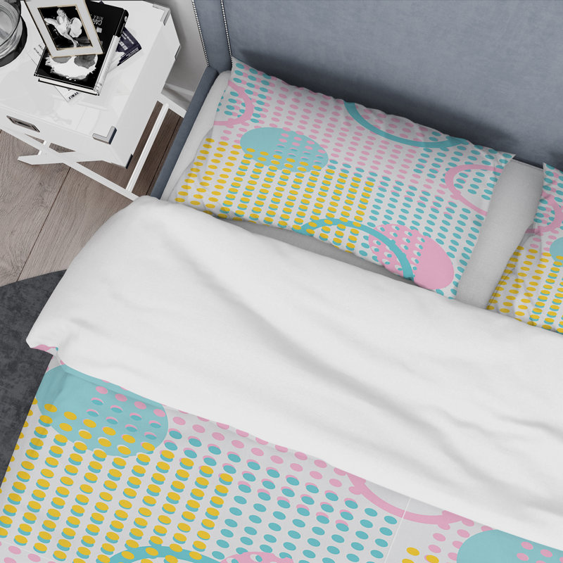 Circular Retro Geometry I - Vintage Abstract Duvet Cover Set - Microfiber Polyester, King Duvet Cover + 2 Shams