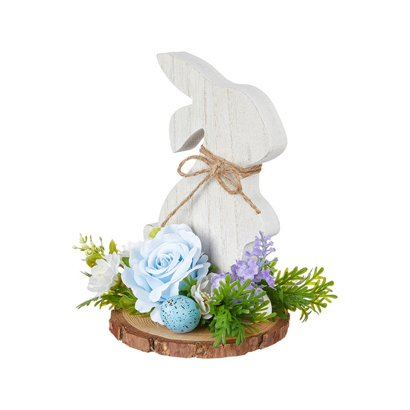 Ornements de Pâques en bois, lapins, œufs de Pâques, style floral, maison, Blanc / Blanc