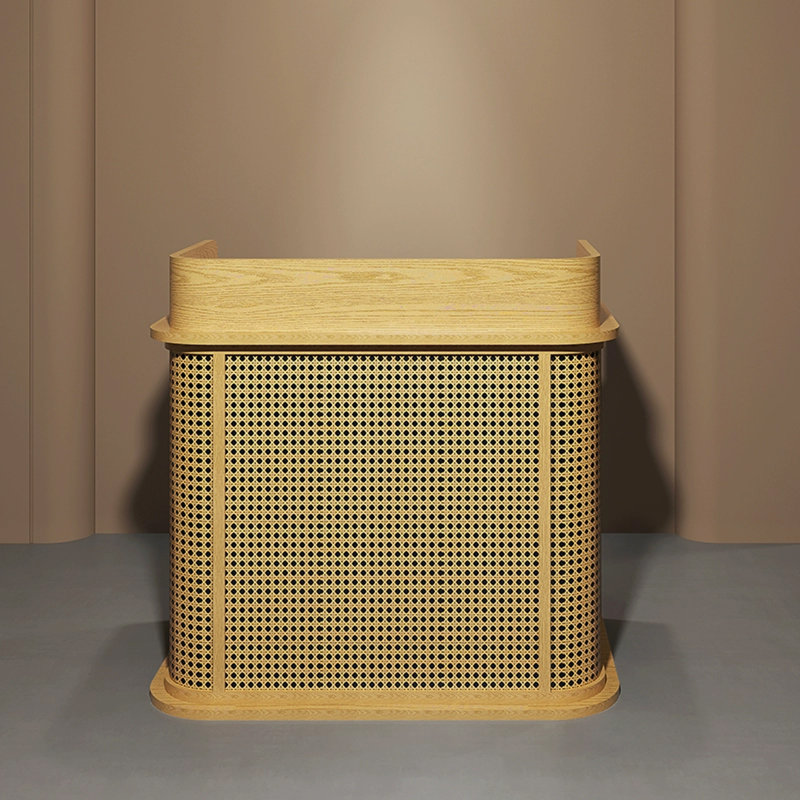 35.43" Brown Rectangular Solid Wood Reception Desk, Beige, 39.37" H x 35.43" W x 19.69" D