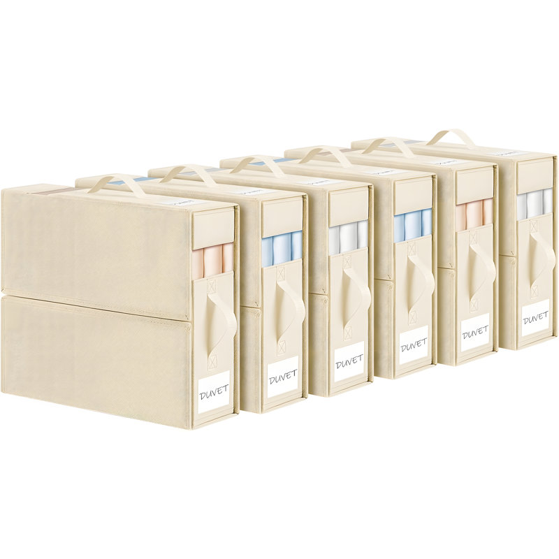 Bed Sheet Organizers And Storage 6 Pack - Foldable Linen Closet Organizer, Space-Saving Bedding Storage Box For Sheets, Blankets, Towels, And Pillowcases