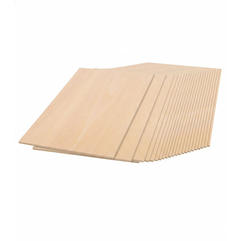 Paquet de 25 draps en bois de tilleul 8 po x 12 po, feuilles de contreplaqué 1/16 po, planches de bois minces et non finies pour l'artisanat, passe-temps, modélisme, combustion de bois