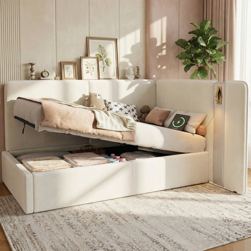 Upholstered Daybed, Beige Velvet