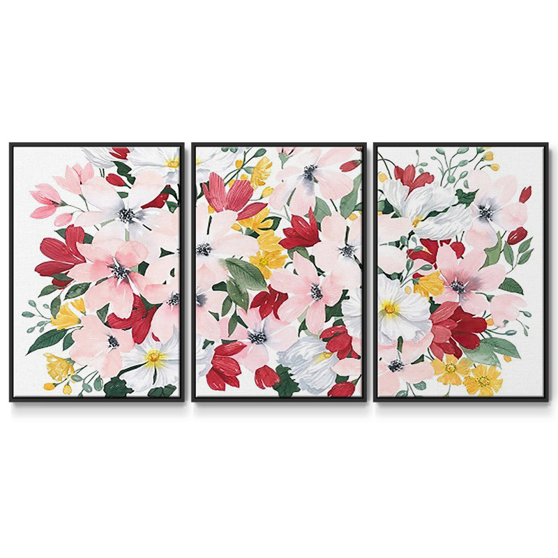 «Spring Bliss III», reproduction sur toile 3 pièces, H 36 po x l 75 po, Cadre noir